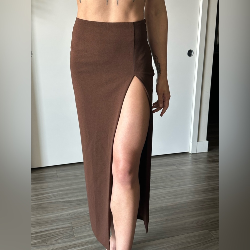 Meshki Brown Maxi Pencil Skirt with Slit